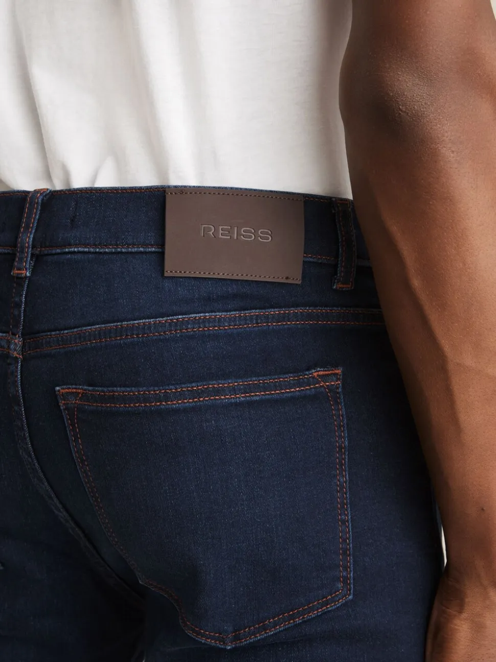 Reiss Washed Dark Indigo Bleaker Skinny-Fit Jeans