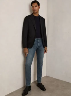 Reiss Washed Indigo Grey Cast Bleaker Skinny-Fit Jeans