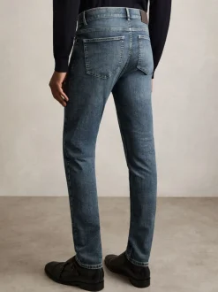 Reiss Washed Indigo Grey Cast Bleaker Skinny-Fit Jeans