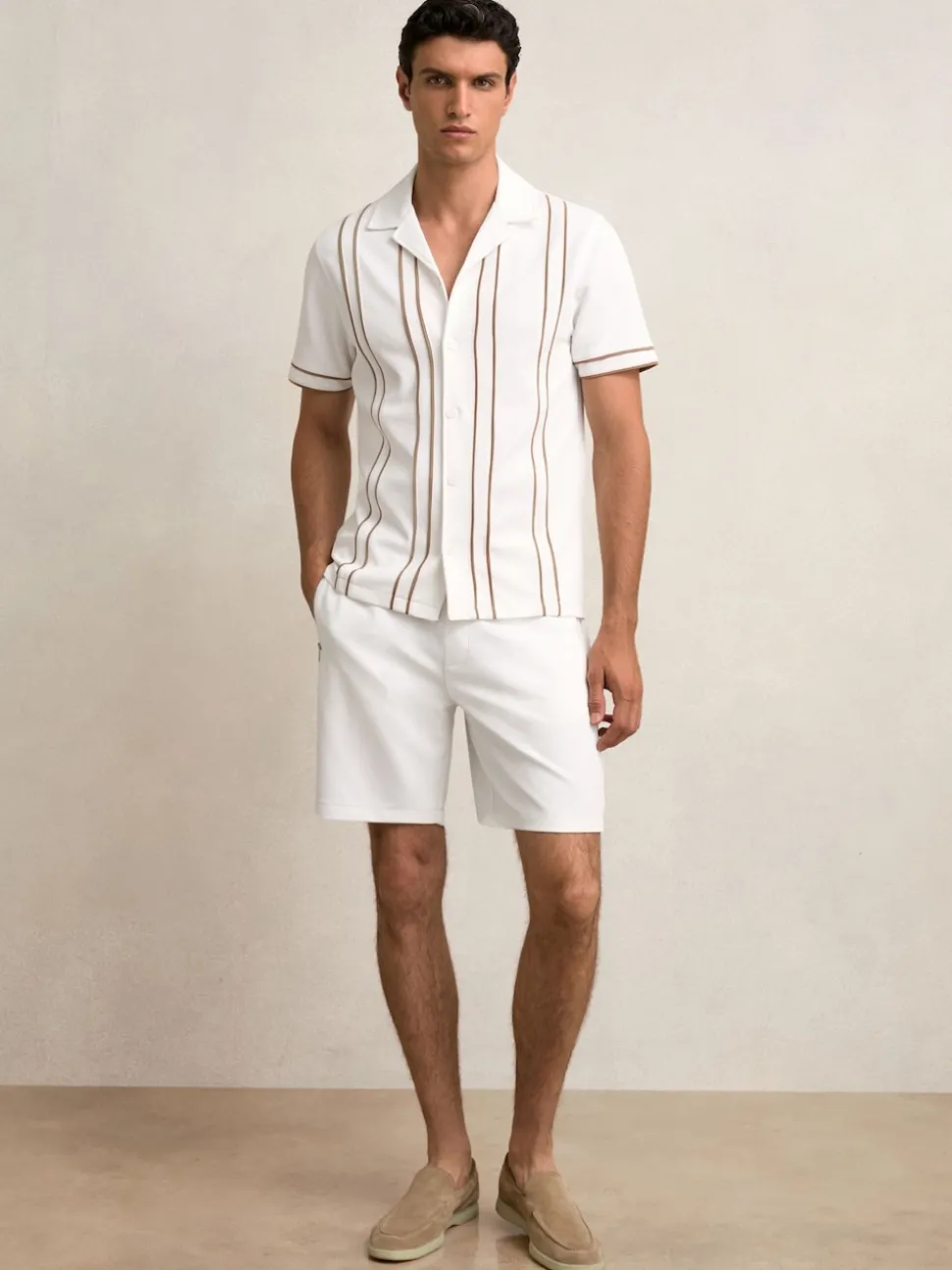 Reiss White Angus Textured Drawstring Shorts