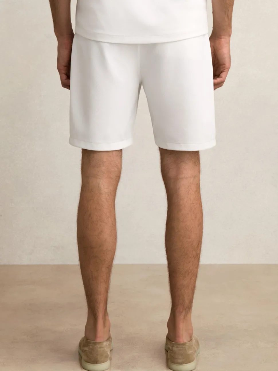 Reiss White Angus Textured Drawstring Shorts