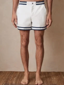 Reiss White Baller Reiss | Ché Stripe-Trim Swim Shorts