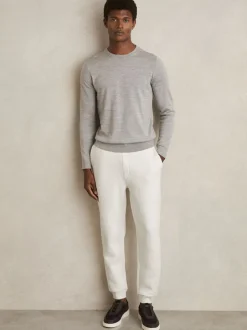 Reiss White Bow Cotton-Blend Ribbed Drawstring Joggers