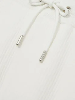 Reiss White Bow Cotton-Blend Ribbed Drawstring Joggers