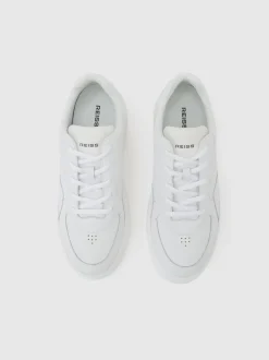 Reiss White Cast Bonded-Leather Chunky Sole Trainers