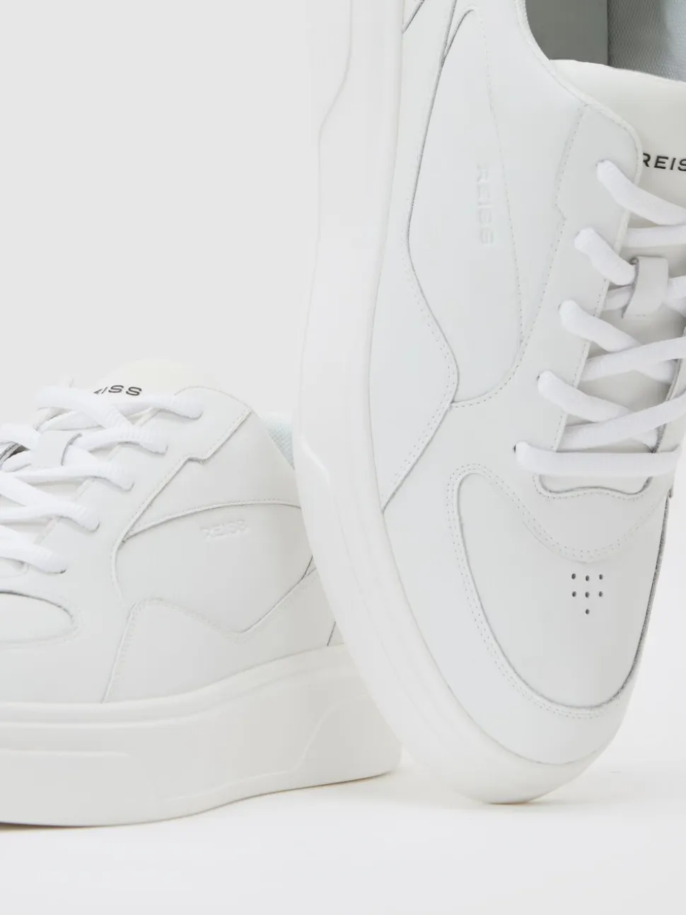 Reiss White Cast Bonded-Leather Chunky Sole Trainers