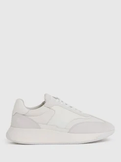 Reiss White Emmett Bonded-Leather Suede Running Trainers