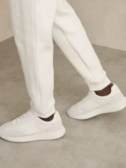 Reiss White Emmett Bonded-Leather Suede Running Trainers