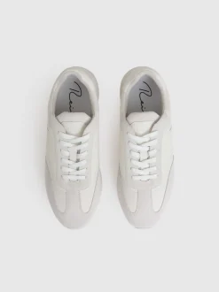 Reiss White Emmett Bonded-Leather Suede Running Trainers