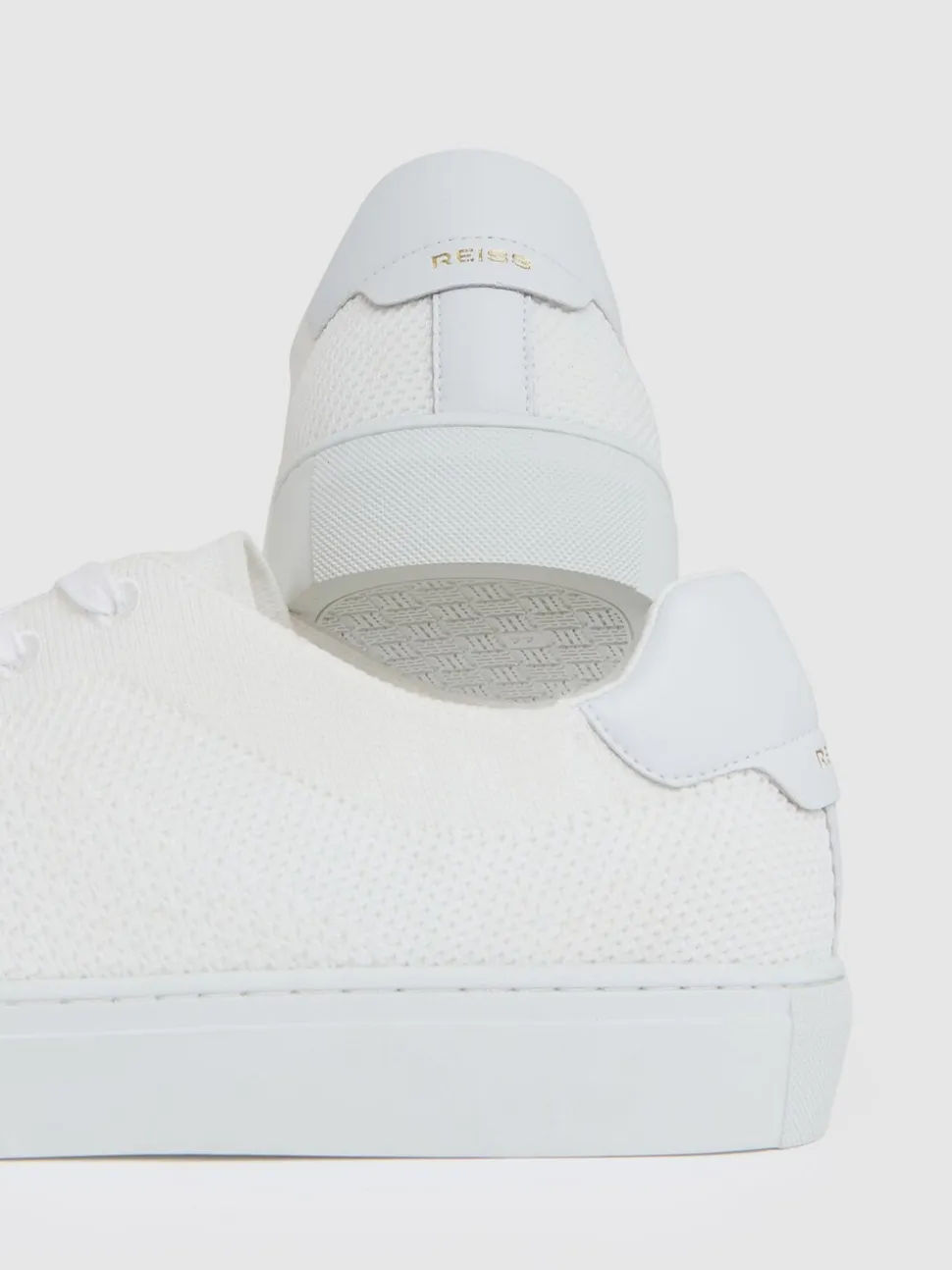 Reiss White Finley Knit Knitted Low-Top Trainers