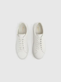 Reiss White Finley Leather Low-Top Trainers