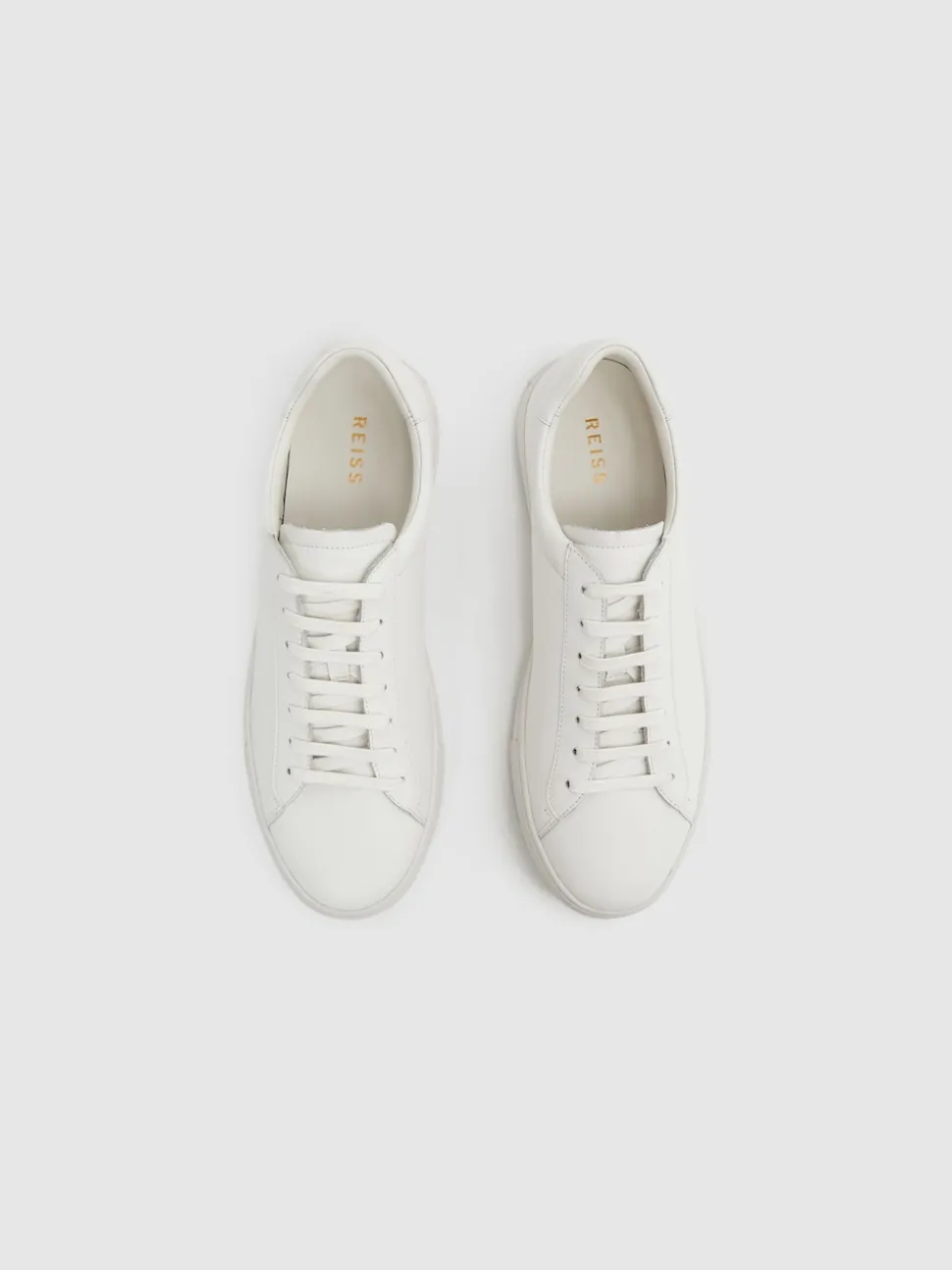 Reiss White Finley Leather Low-Top Trainers