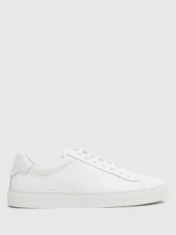 Reiss White Finley Leather Low-Top Trainers