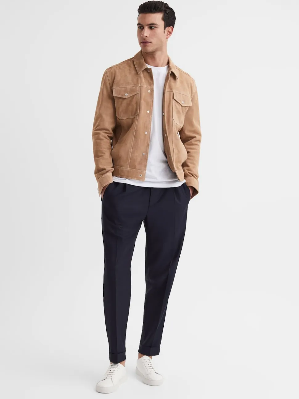 Reiss White Finley Leather Low-Top Trainers