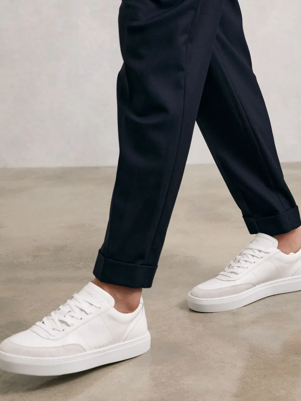 Reiss White Finton Bonded-Leather Low-Top Trainers