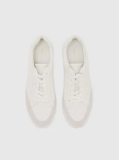 Reiss White Finton Bonded-Leather Low-Top Trainers