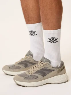 Reiss White Marcus Monogram Cotton-Blend Ribbed Socks