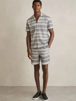 Reiss White/Black Haze Crochet Drawstring Shorts