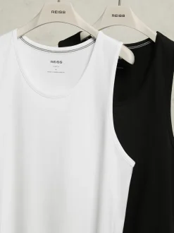 Reiss White/Black Monty 2 Pack Stretch-Cotton Loungewear Vests