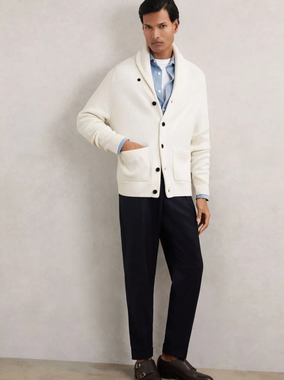 Reiss Winter White Cannon Shawl-Collar Cardigan With Wool