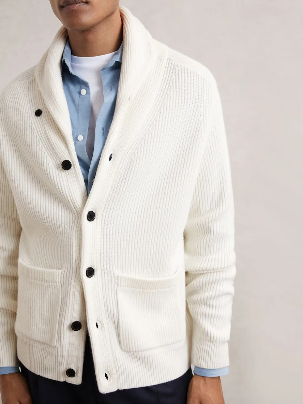 Reiss Winter White Cannon Shawl-Collar Cardigan With Wool