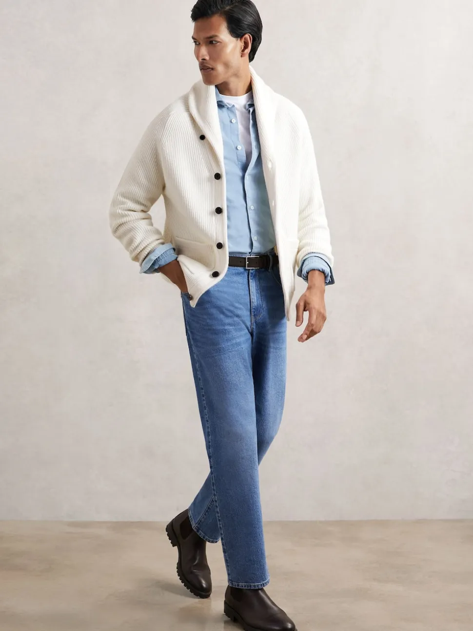 Reiss Winter White Cannon Shawl-Collar Cardigan With Wool