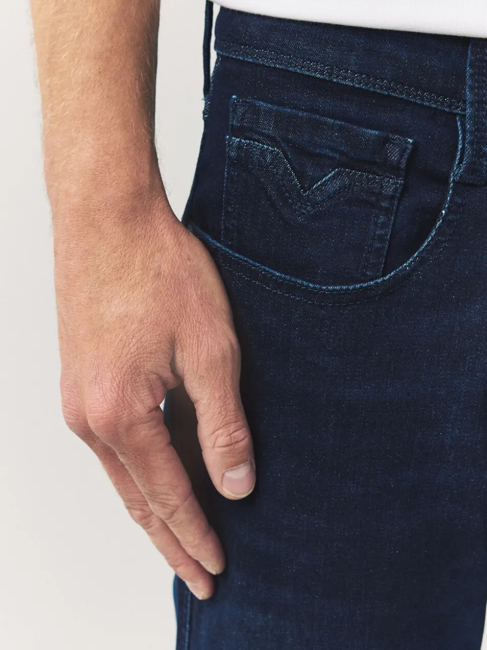Replay Denim Dark Blue Powerstretch Straight Fit Grover Stretch Jeans