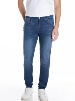 Replay Mid Blue Denim Powerstretch Straight Fit Grover Stretch Jeans