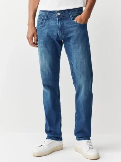 Replay Mid Blue Denim Powerstretch Straight Fit Grover Stretch Jeans