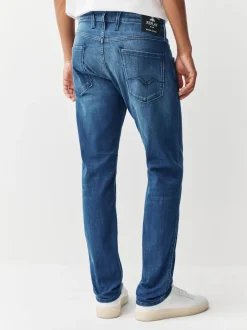 Replay Mid Blue Denim Powerstretch Straight Fit Grover Stretch Jeans