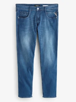 Replay Mid Blue Denim Powerstretch Straight Fit Grover Stretch Jeans