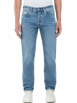 Replay Mid Blue Denim Straight Fit Grover Stretch Jeans