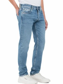 Replay Mid Blue Denim Straight Fit Grover Stretch Jeans