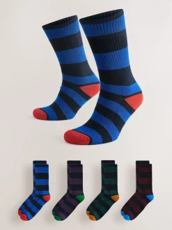 Rich Blue/Green/Red Stripe Pattern Sports Socks 4 Pack