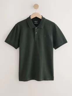Rich Olive Green Slim Fit Short Sleeve Pique Polo Shirt