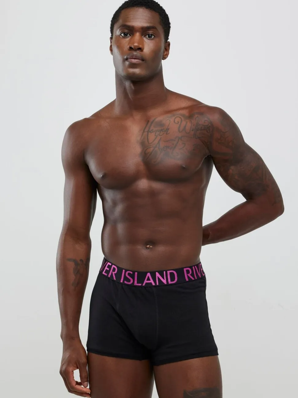 River Island Black Bright Sateen Waist Band Trunks 5 Pack