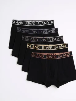 River Island Black Metallic Waist Band Trunks 5 Pack