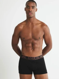 River Island Black Metallic Waist Band Trunks 5 Pack