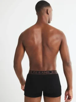 River Island Black Metallic Waist Band Trunks 5 Pack