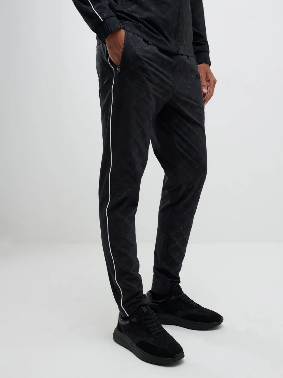 River Island Black Monogram Piped Skinny Joggers