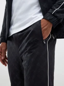 River Island Black Monogram Piped Skinny Joggers