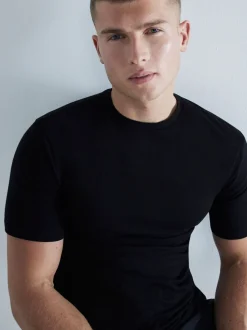River Island Black Muscle Fit Crew Neck Cotton Jersey T-Shirts 3 Pack