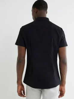 River Island Black Muscle Fit Textured Shirt