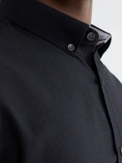 River Island Black Muscle Fit Textured Shirt