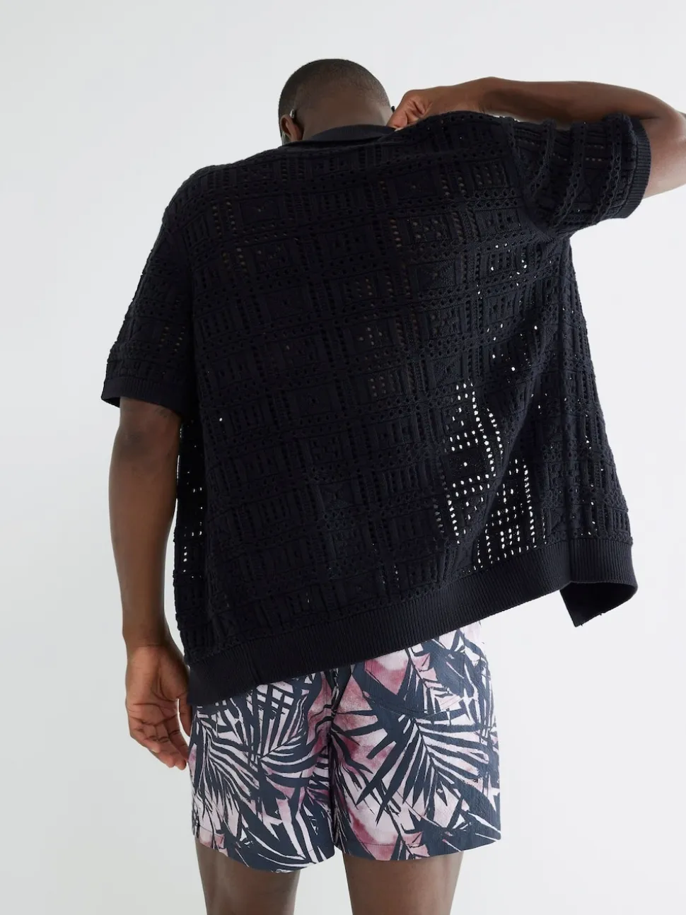 River Island Black Palm Print Swim Shorts