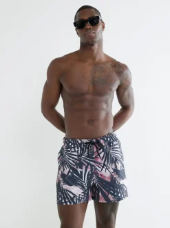 River Island Black Palm Print Swim Shorts