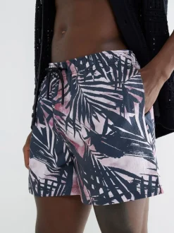 River Island Black Palm Print Swim Shorts