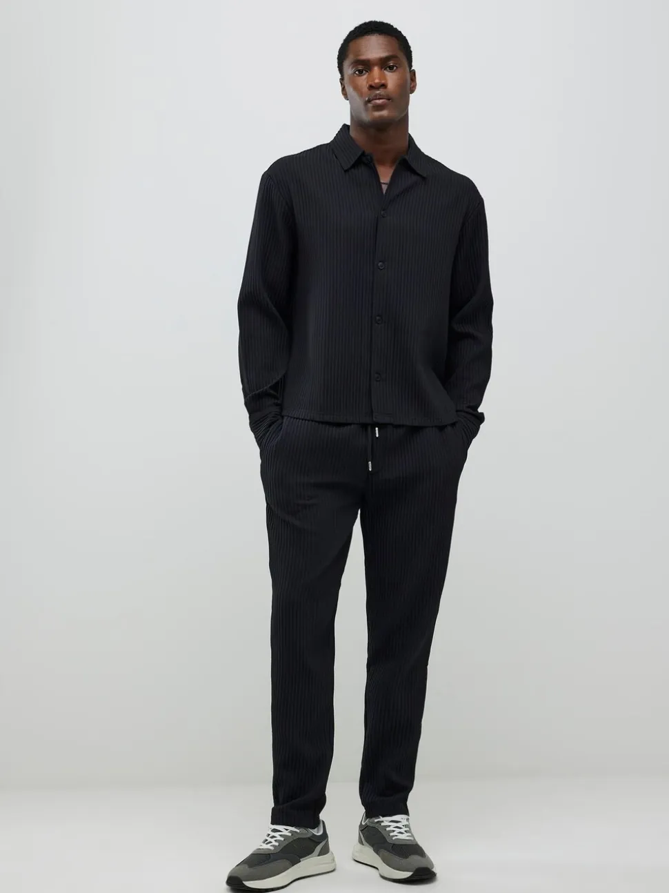 River Island Black Plisse Slim Fit Joggers