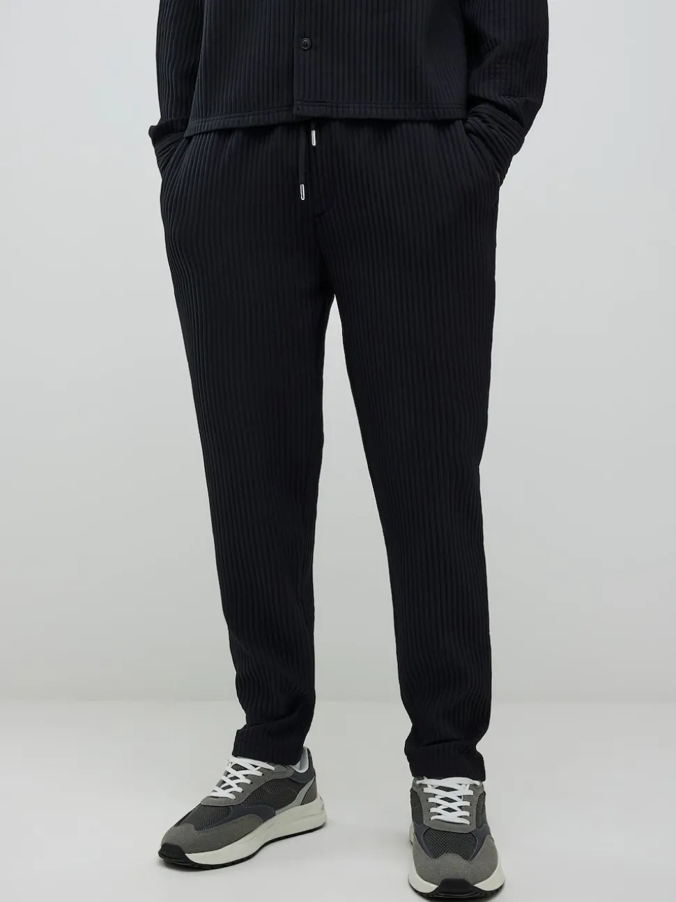 River Island Black Plisse Slim Fit Joggers