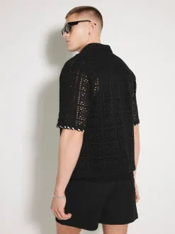 River Island Black Seersucker Swim Shorts